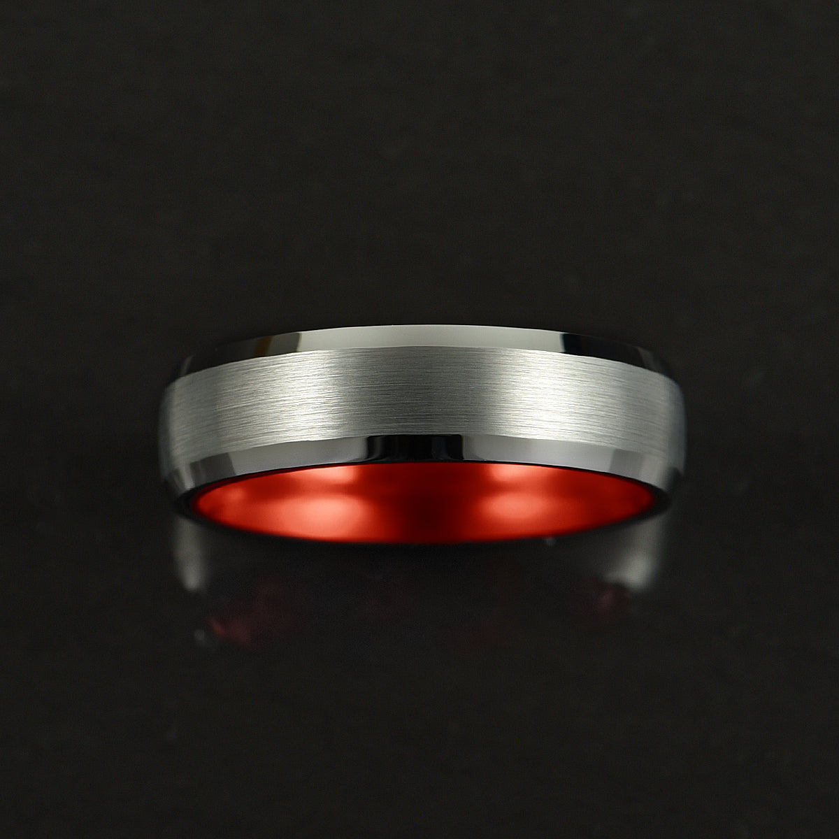 Pristine Passion Red Interior Silver Tungsten Wedding Band 6MM