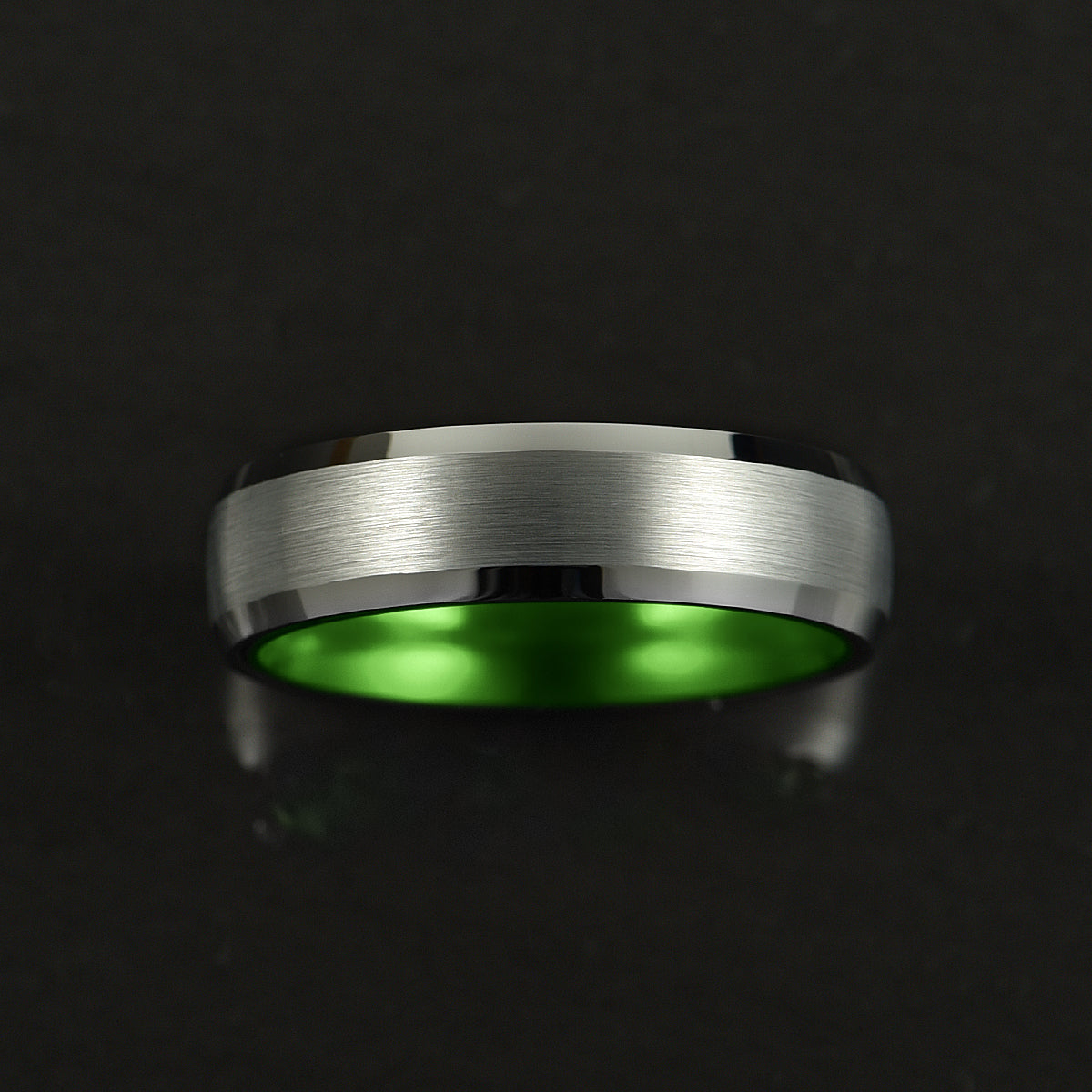 Pristine Passion Green Interior Silver Tungsten Wedding Band 6MM - PRISTINE RINGS