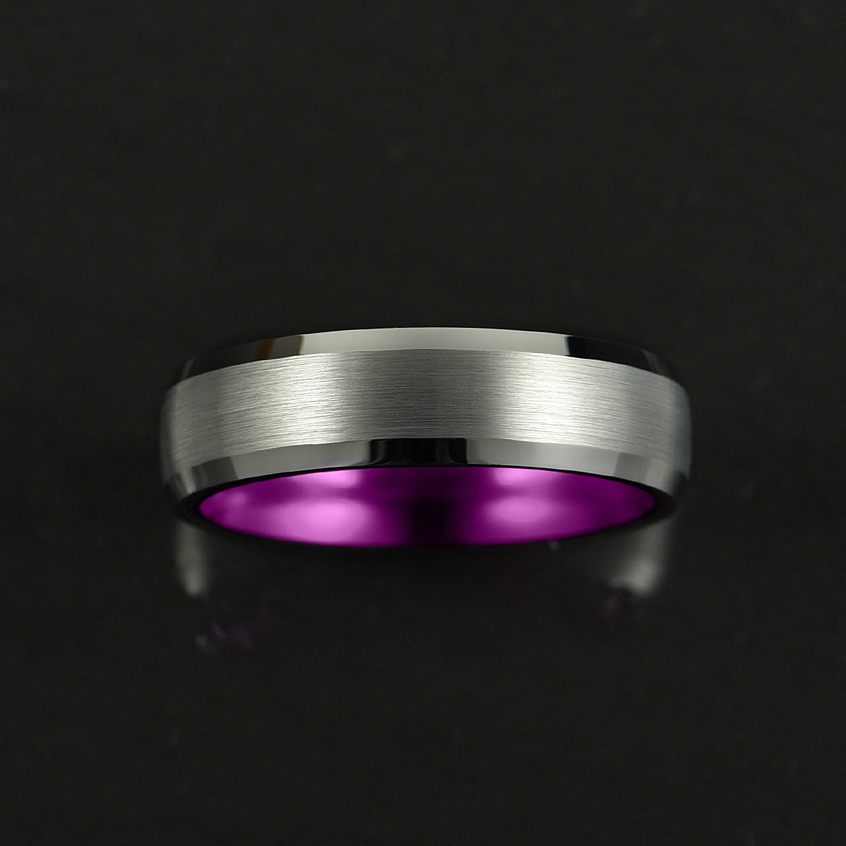 Pristine Passion Purple  Interior Silver Tungsten Wedding Band 4MM