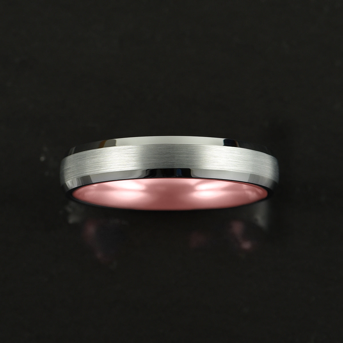 Pristine Passion Rose Interior Silver Tungsten Wedding Band 4MM