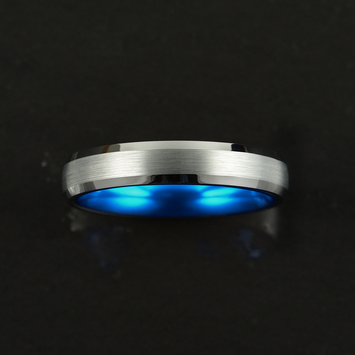 Pristine Passion Blue Interior Silver Tungsten Wedding Band 4MM