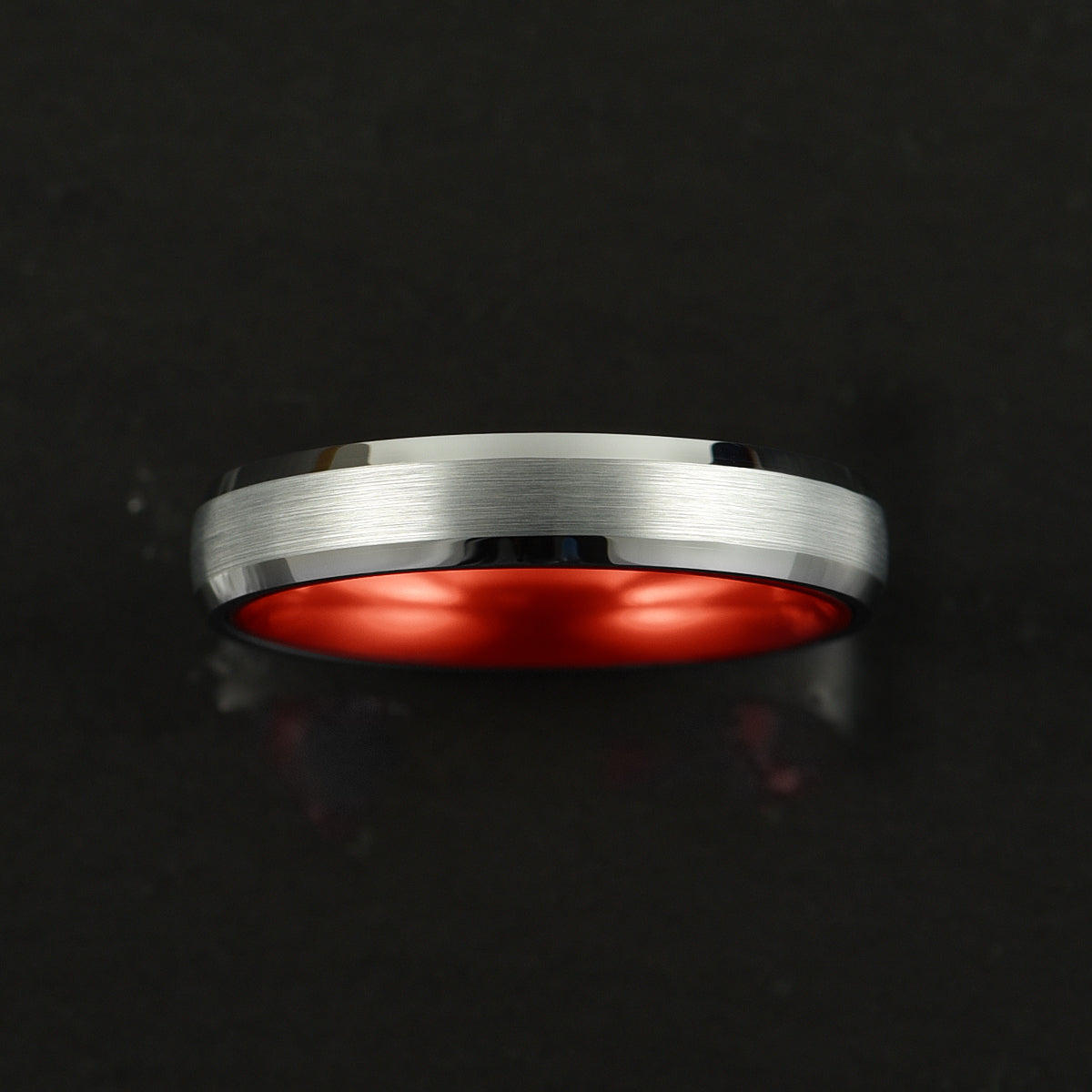 Pristine Passion Red Interior Silver Tungsten Wedding Band 4MM