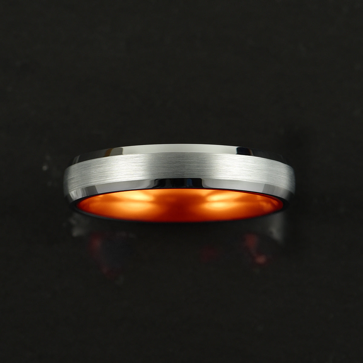 Pristine Passion Orange Interior Silver Tungsten Wedding Band 4MM