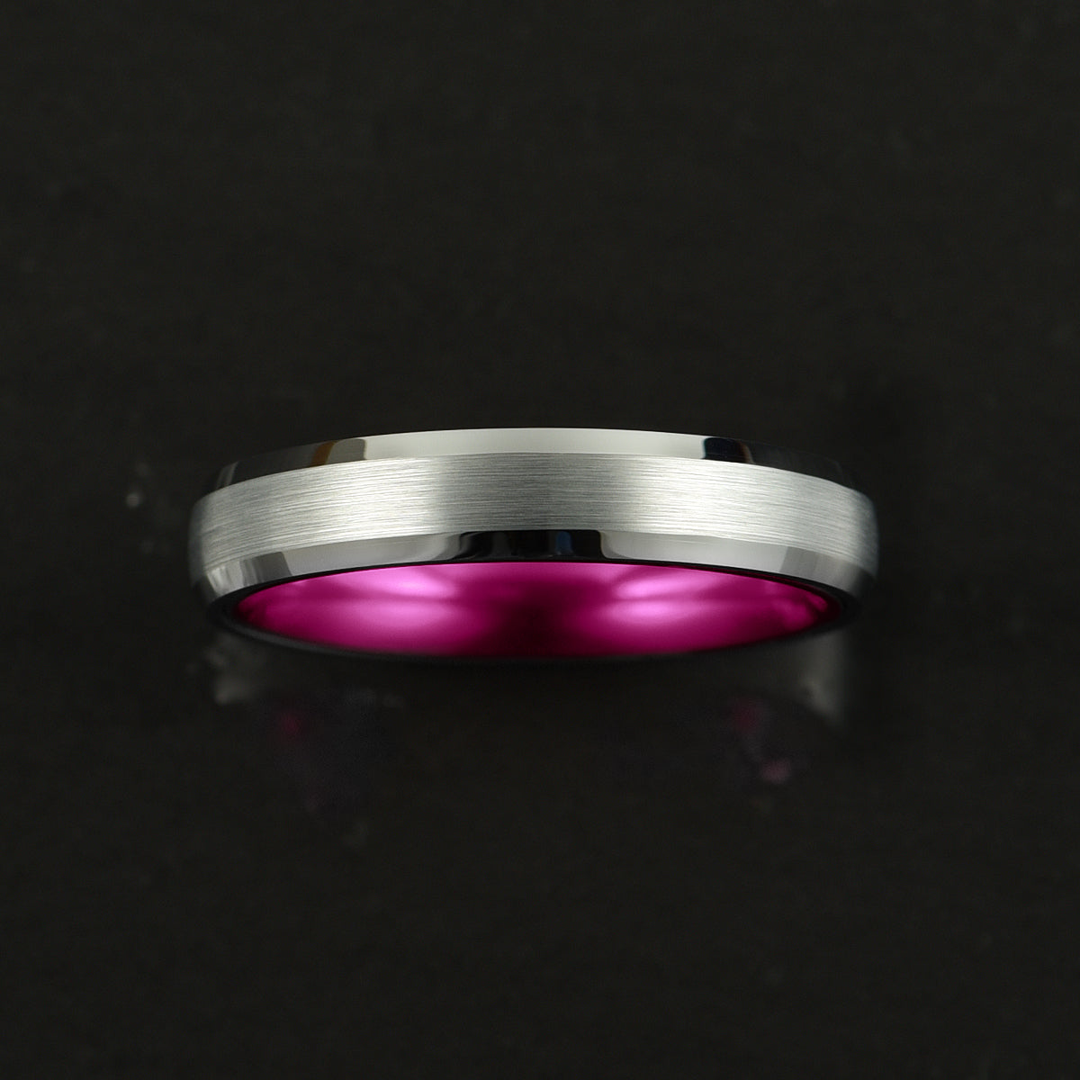 Pristine Passion Fuchsia Interior Silver Tungsten Wedding Band 4MM