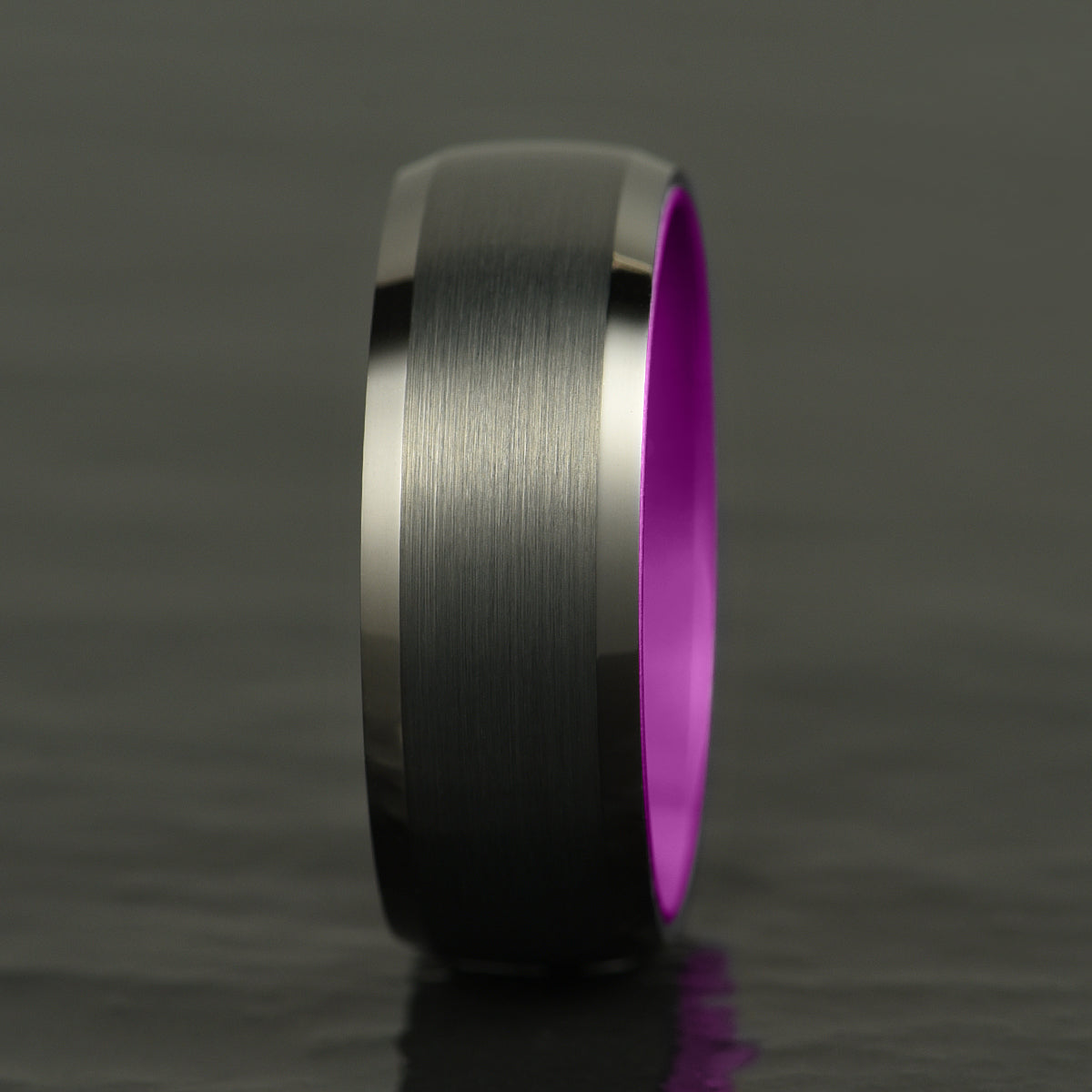 Pristine Passion Purple Interior Black Tungsten Wedding Band 8MM