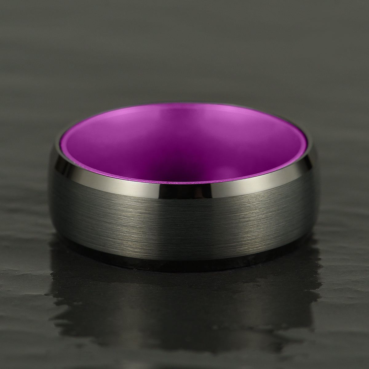Pristine Passion Purple Interior Black Tungsten Wedding Band 8MM - PRISTINE RINGS
