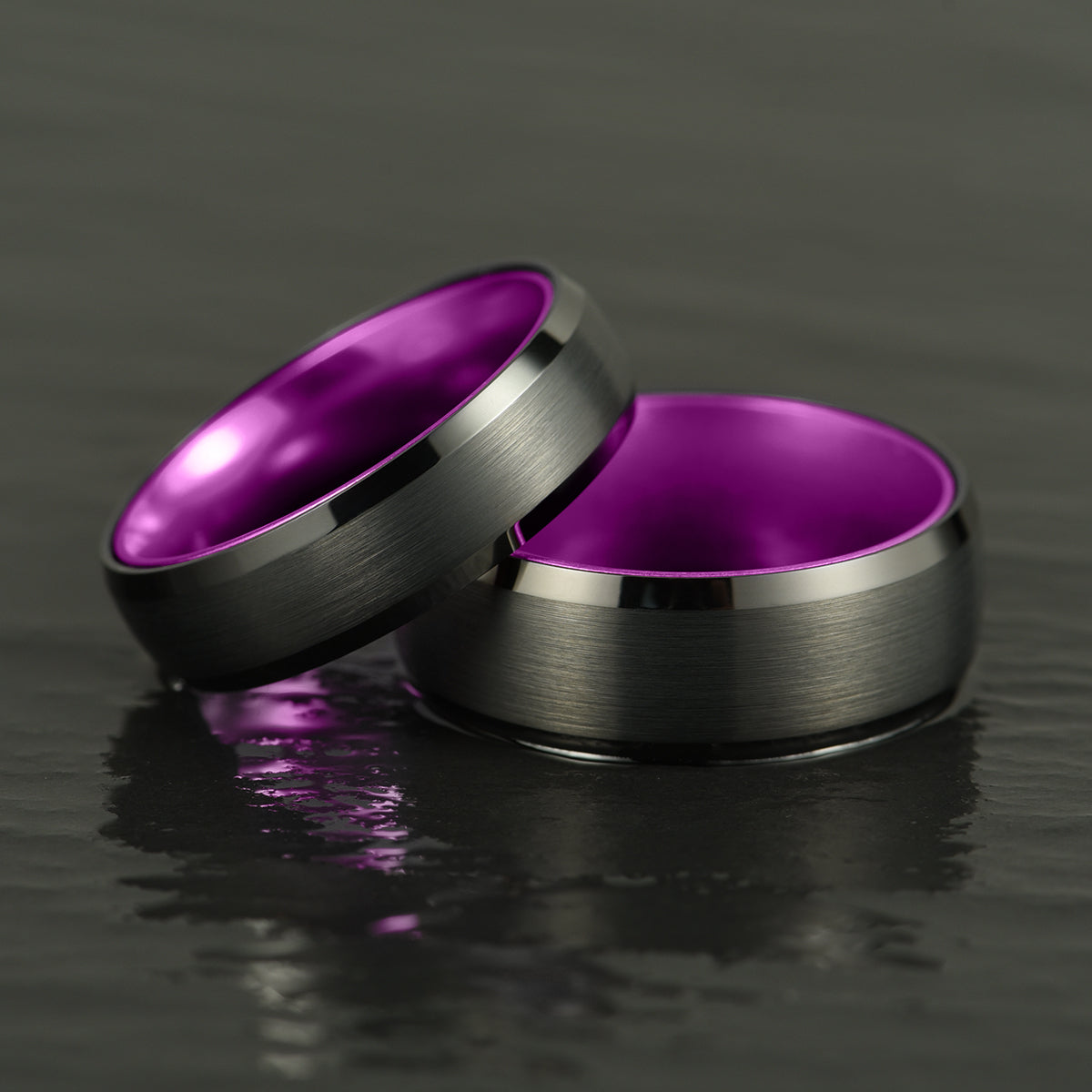 Pristine Passion Purple Interior Black Tungsten Wedding Band 8MM