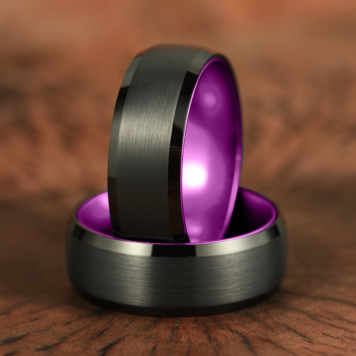 Pristine Passion Purple Interior Black Tungsten Wedding Band 8MM