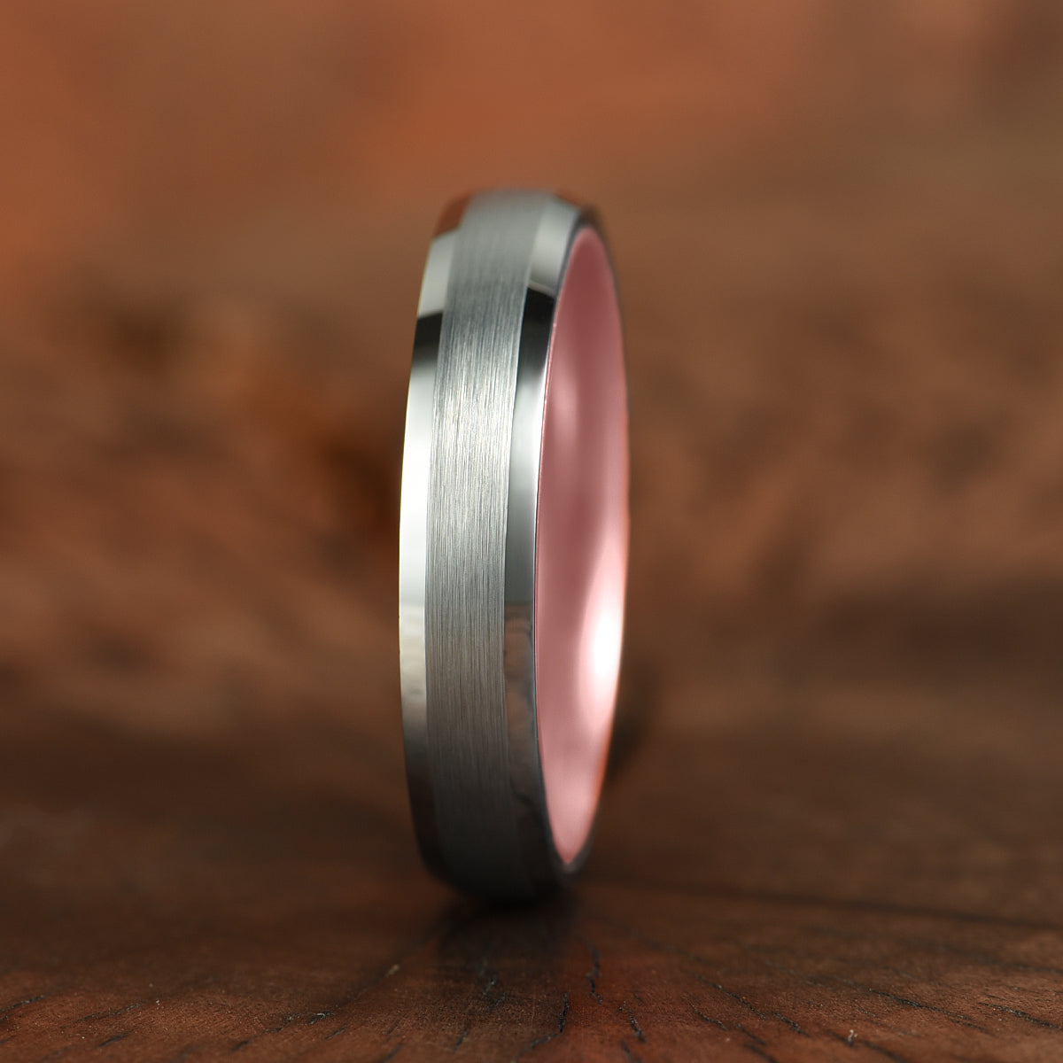 Pristine Passion Rose Interior Silver Tungsten Wedding Band 4MM