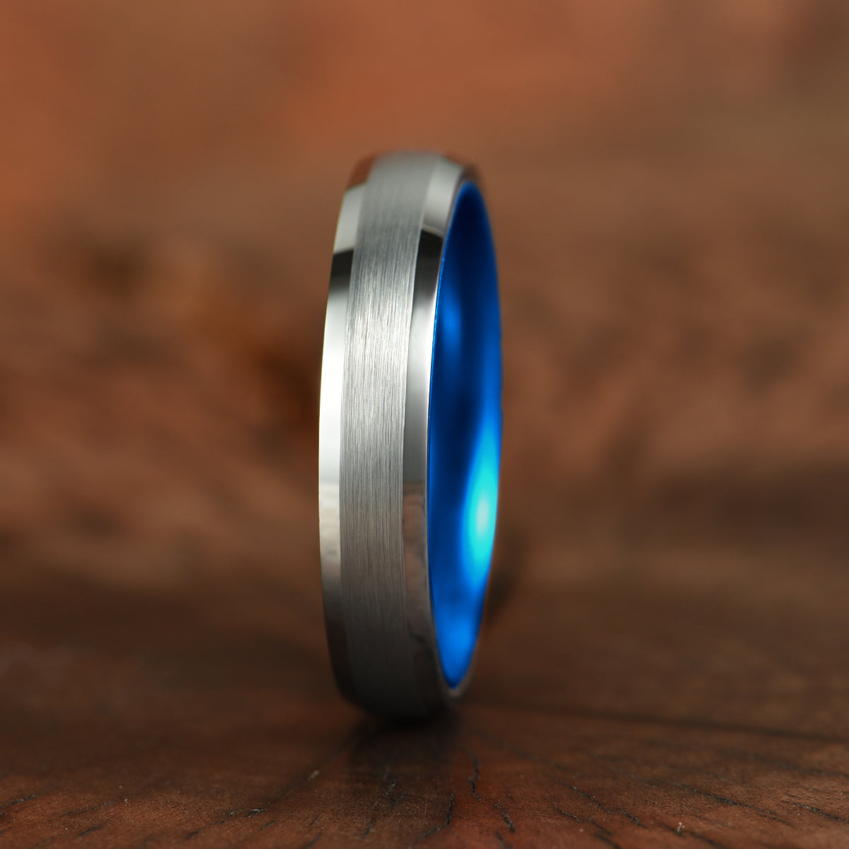 Pristine Passion Blue Interior Silver Tungsten Wedding Band 4MM