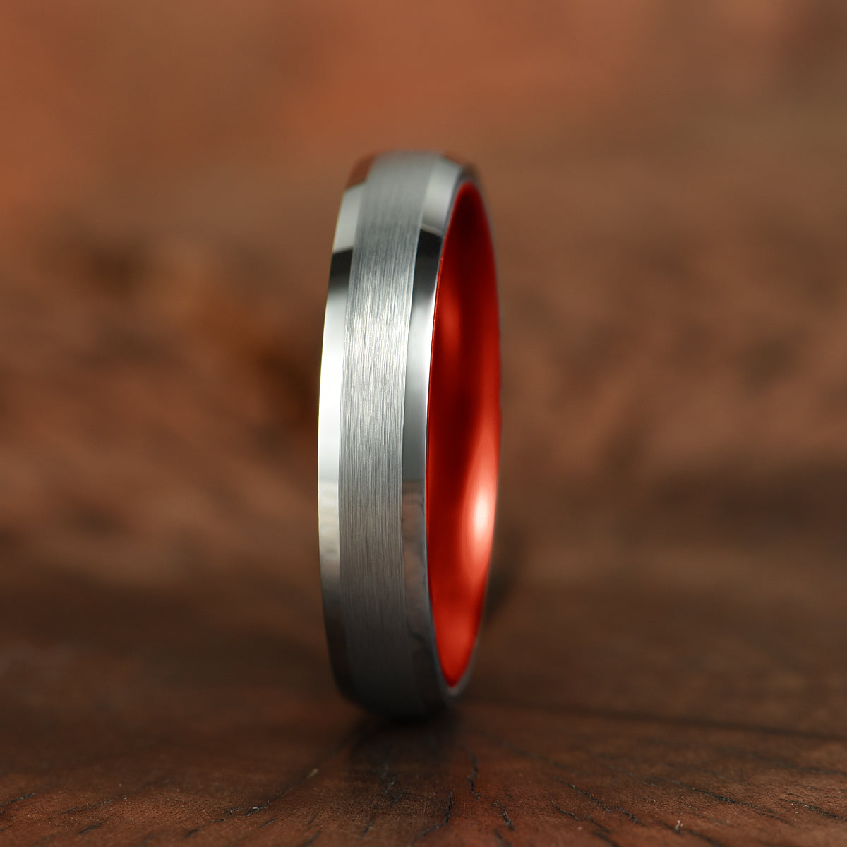 Pristine Passion Red Interior Silver Tungsten Wedding Band 4MM