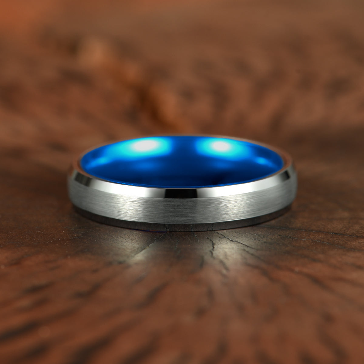 Pristine Passion Blue Interior Silver Tungsten Wedding Band 4MM - PRISTINE RINGS