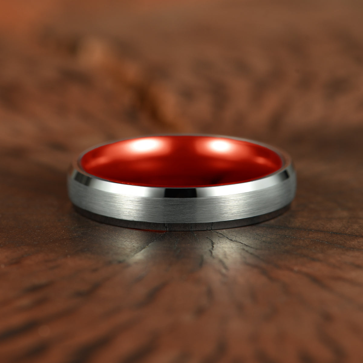 Pristine Passion Red Interior Silver Tungsten Wedding Band 4MM - PRISTINE RINGS