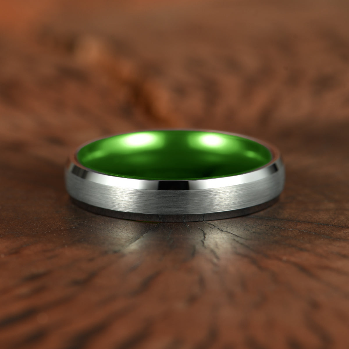 Pristine Passion Green Interior Silver Tungsten Wedding Band 4MM - PRISTINE RINGS