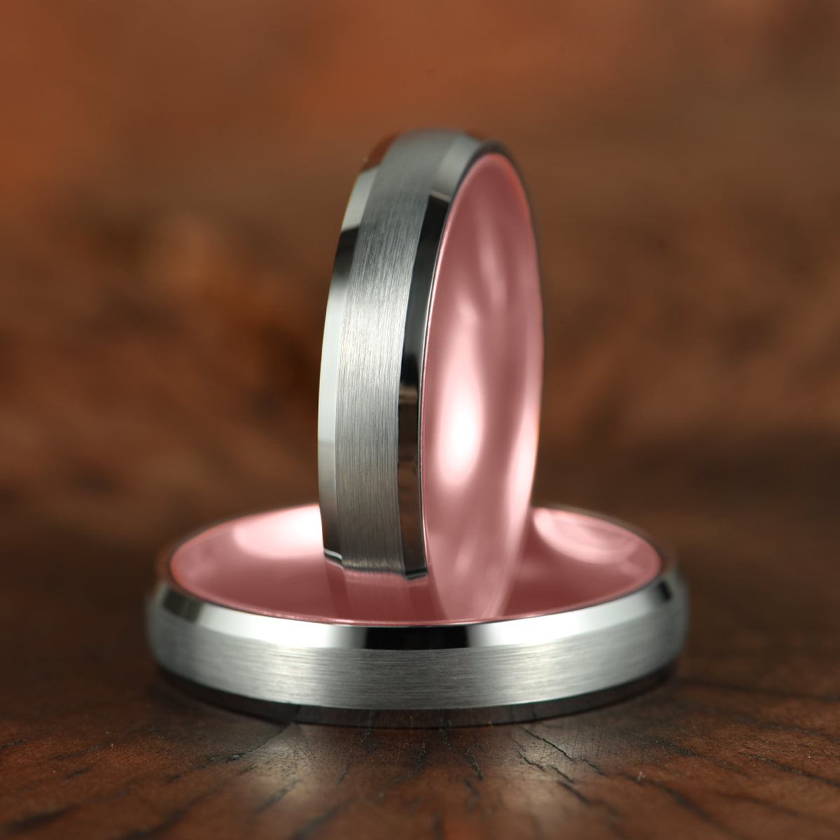 Pristine Passion Rose Interior Silver Tungsten Wedding Band 4MM