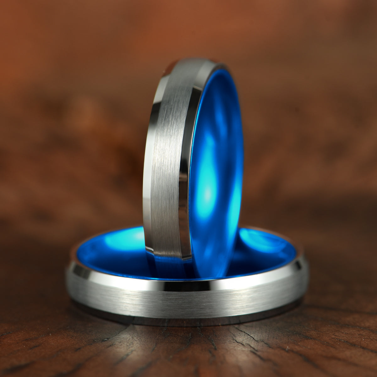 Pristine Passion Blue Interior Silver Tungsten Wedding Band 4MM - PRISTINE RINGS