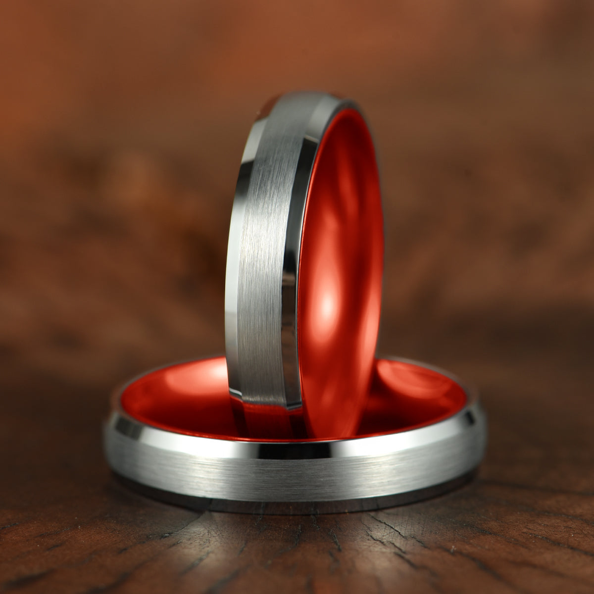 Pristine Passion Red Interior Silver Tungsten Wedding Band 4MM