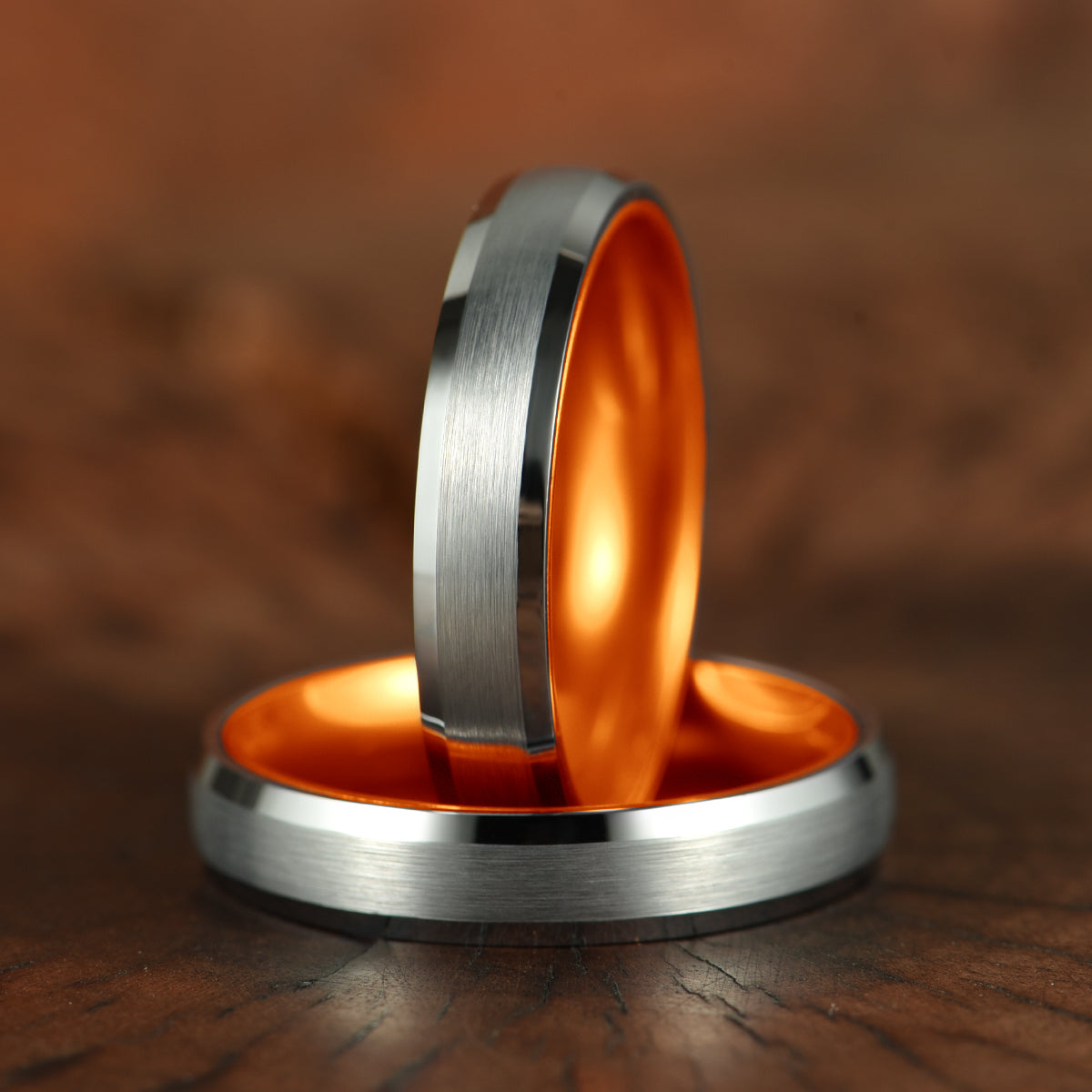 Pristine Passion Orange Interior Silver Tungsten Wedding Band 4MM