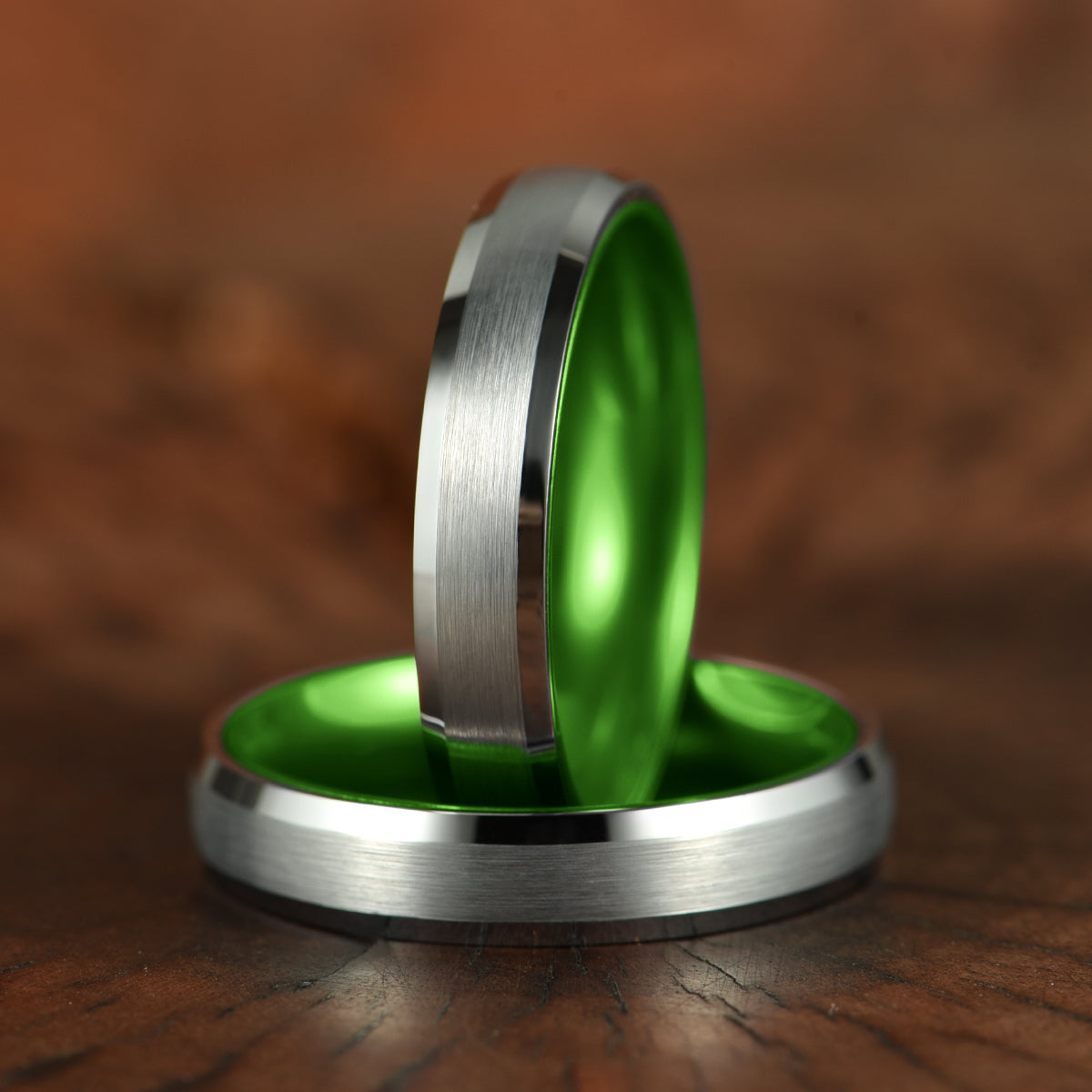 Pristine Passion Green Interior Silver Tungsten Wedding Band 4MM - PRISTINE RINGS