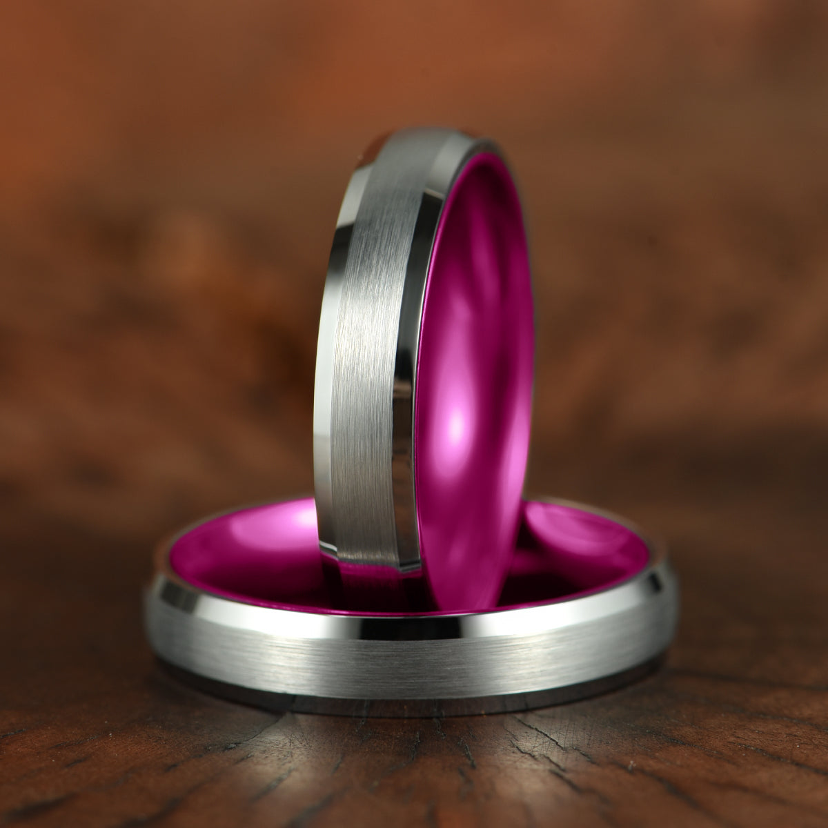 Pristine Passion Fuchsia Interior Silver Tungsten Wedding Band 4MM