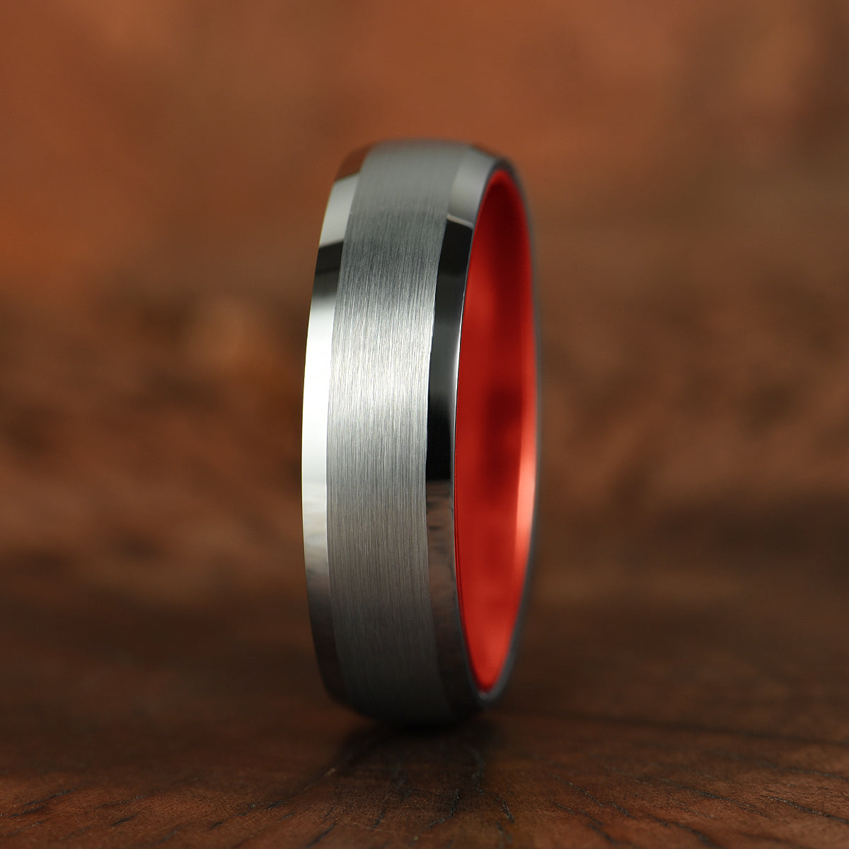 Pristine Passion Red Interior Silver Tungsten Wedding Band 6MM