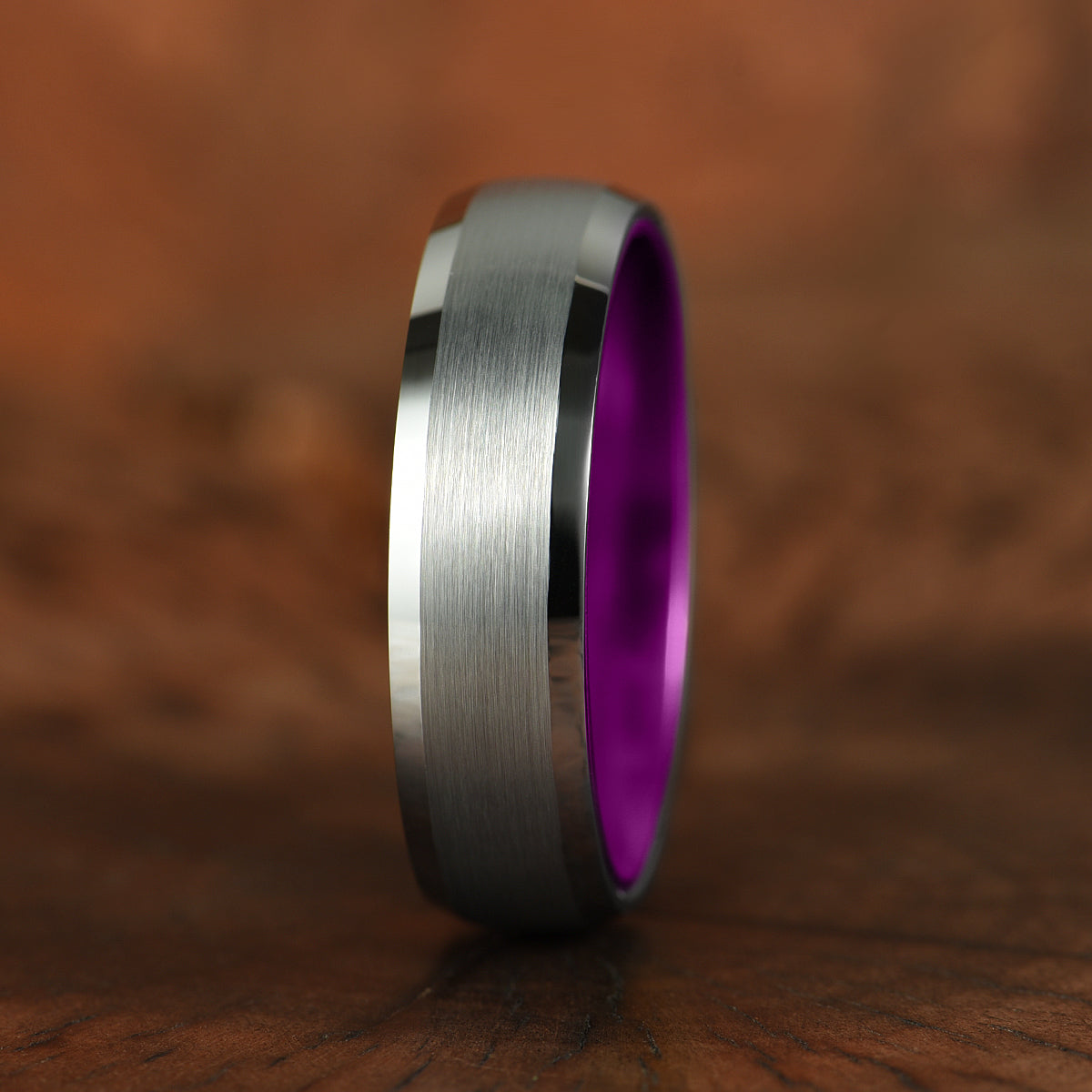 Pristine Passion Purple  Interior Silver Tungsten Wedding Band 4MM