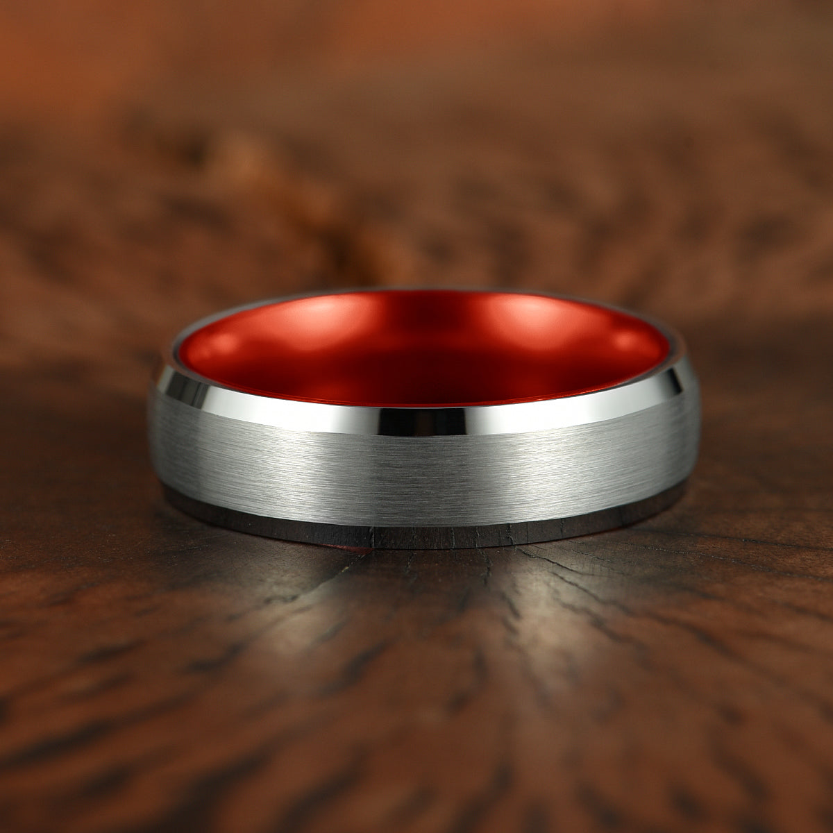 Pristine Passion Red Interior Silver Tungsten Wedding Band 6MM - PRISTINE RINGS