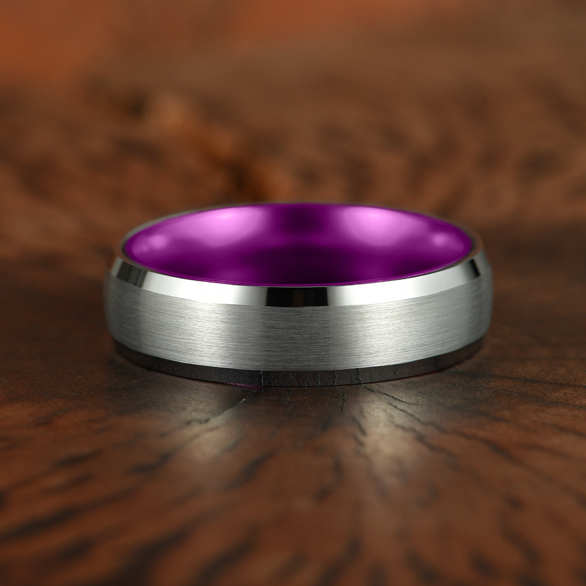 Pristine Passion Purple  Interior Silver Tungsten Wedding Band 4MM