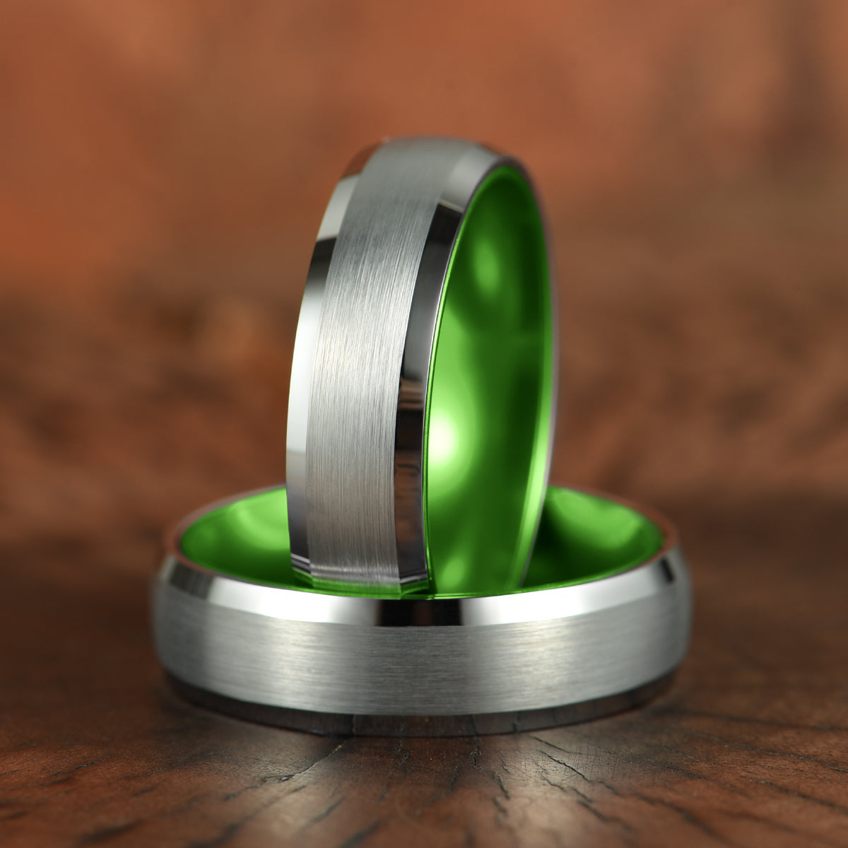 Pristine Passion Green Interior Silver Tungsten Wedding Band 6MM - PRISTINE RINGS