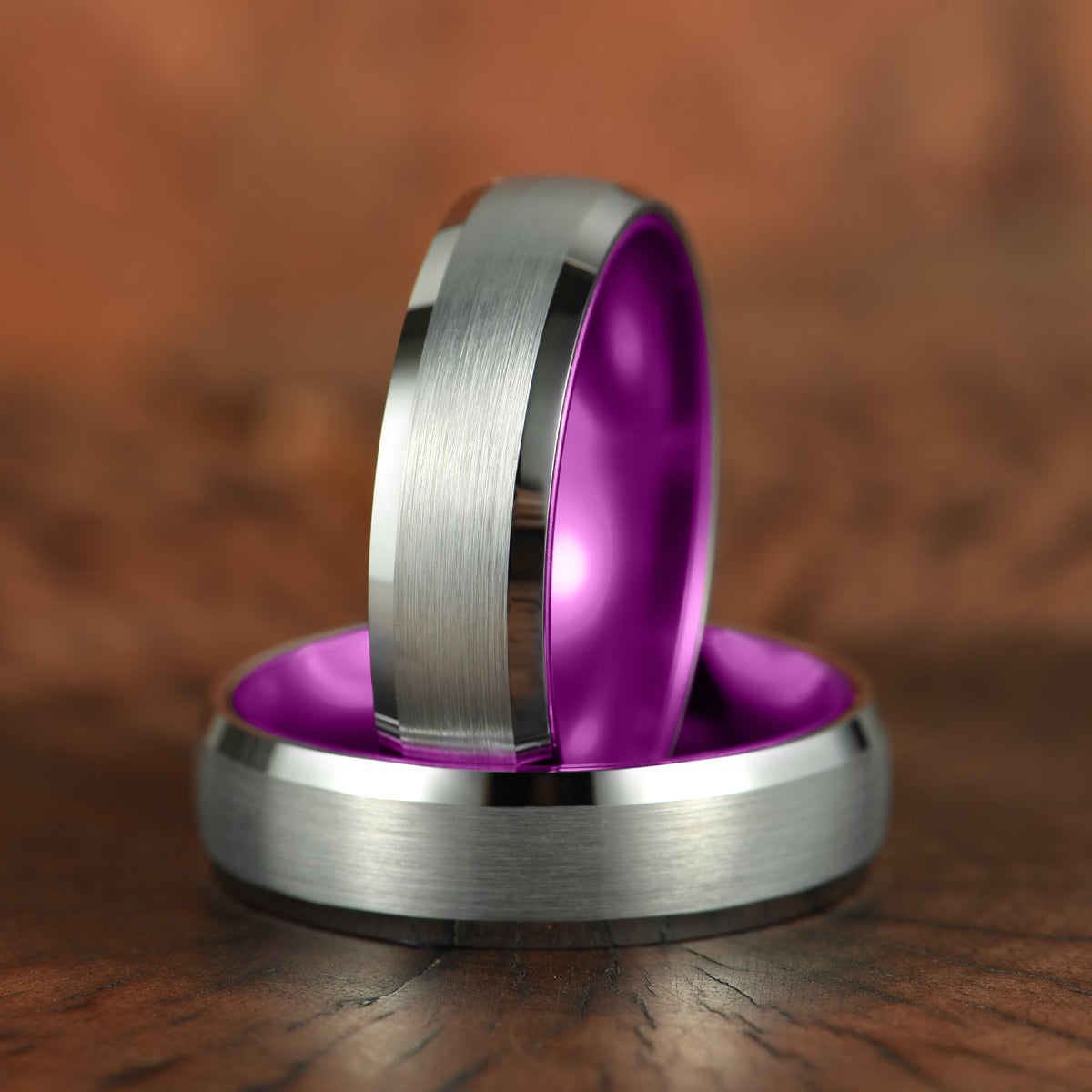 Pristine Passion Purple Interior Silver Tungsten Wedding Band 4MM - PRISTINE RINGS