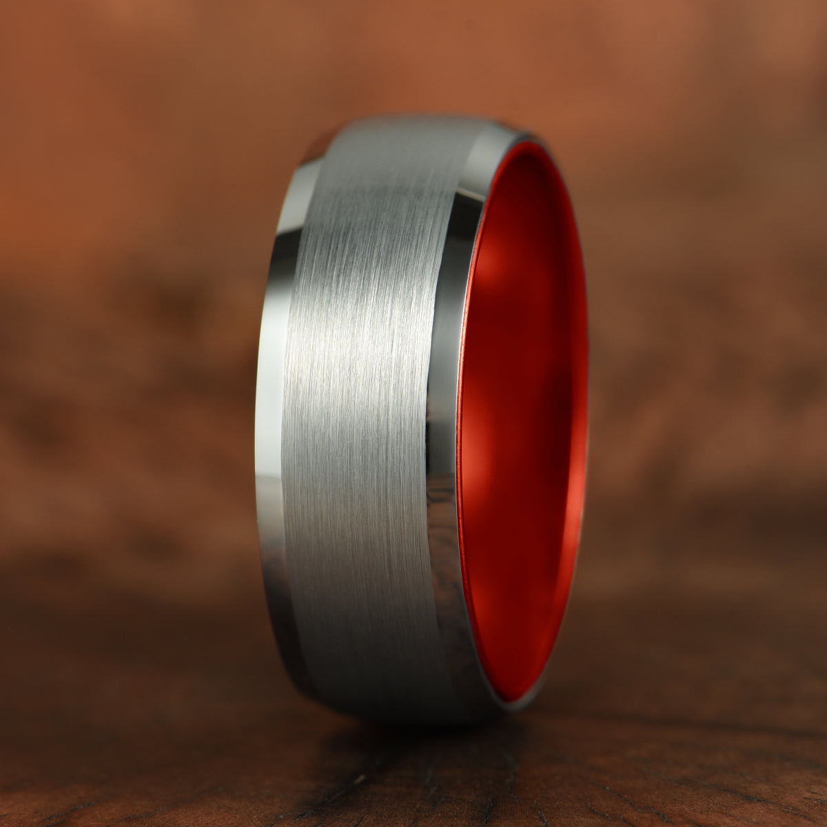 Pristine Passion Red Interior Silver Tungsten Wedding Band 8MM - PRISTINE RINGS