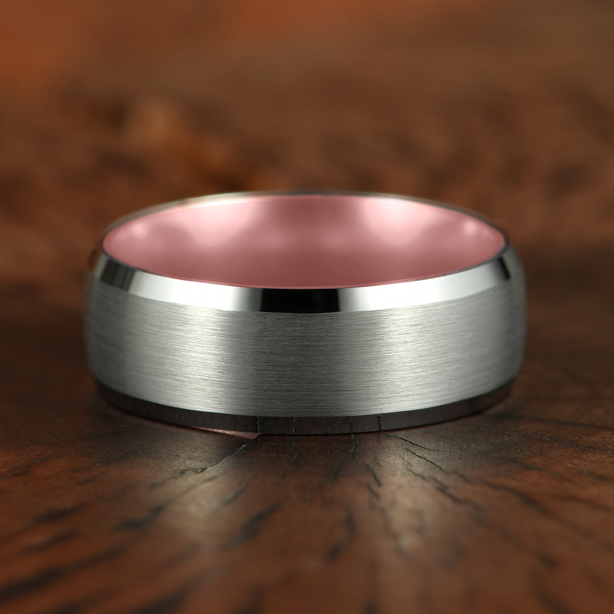 Pristine Passion Rose Interior Silver Tungsten Wedding Band 8MM - PRISTINE RINGS