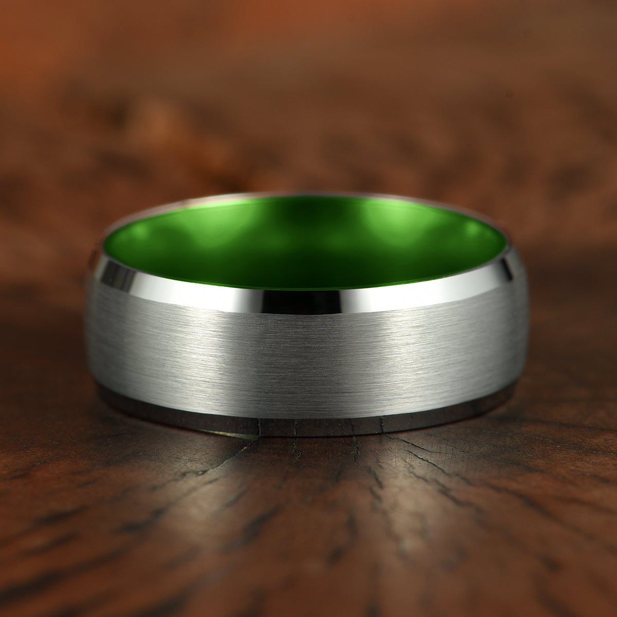 Pristine Passion Green Interior Silver Tungsten Wedding Band 8MM - PRISTINE RINGS