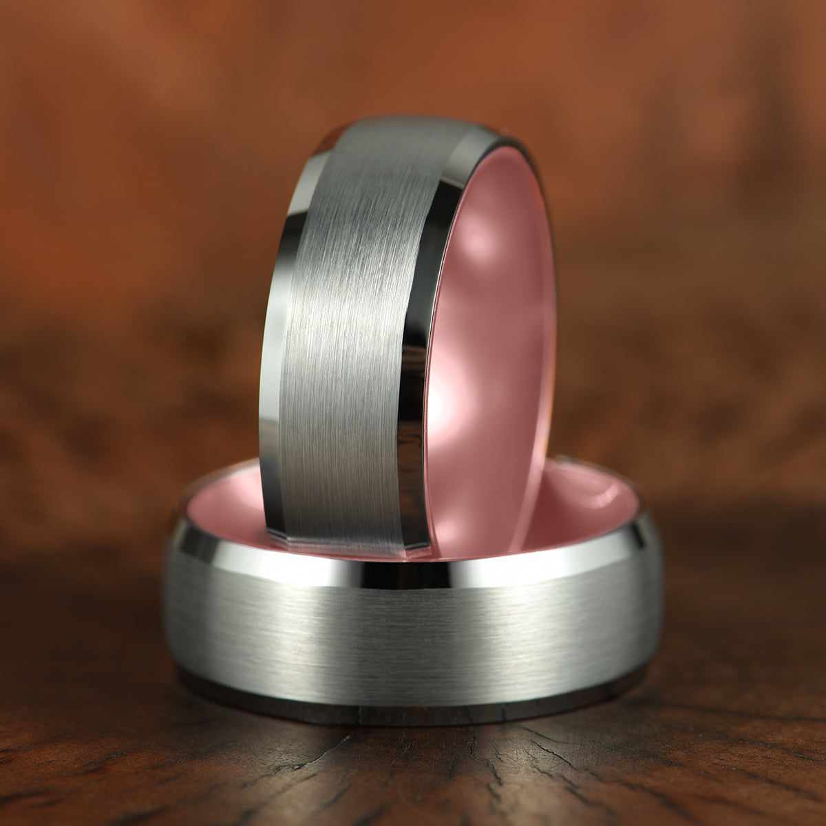 Pristine Passion Rose Interior Silver Tungsten Wedding Band 8MM