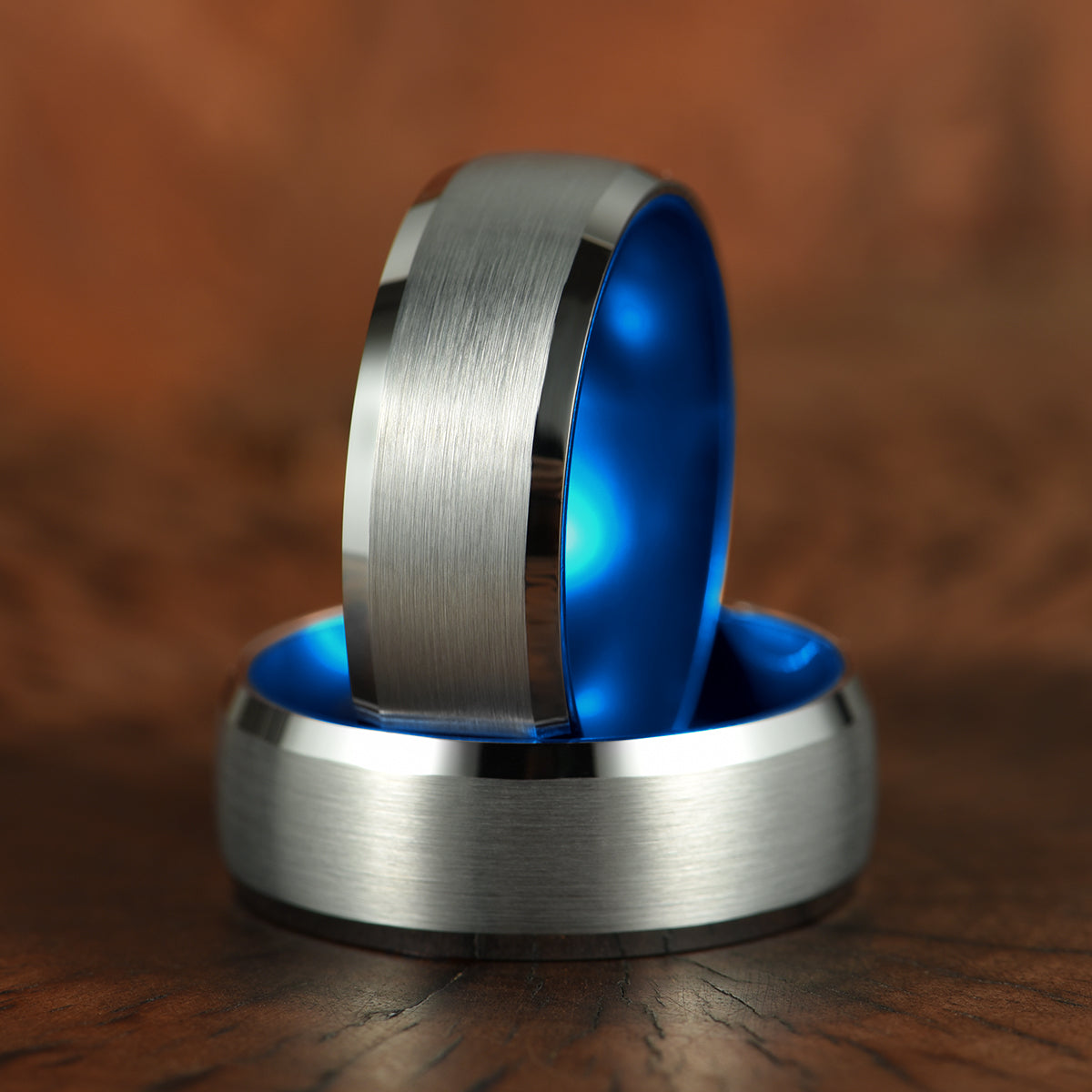 Pristine Passion Blue Interior Silver Tungsten Wedding Band 8MM - PRISTINE RINGS