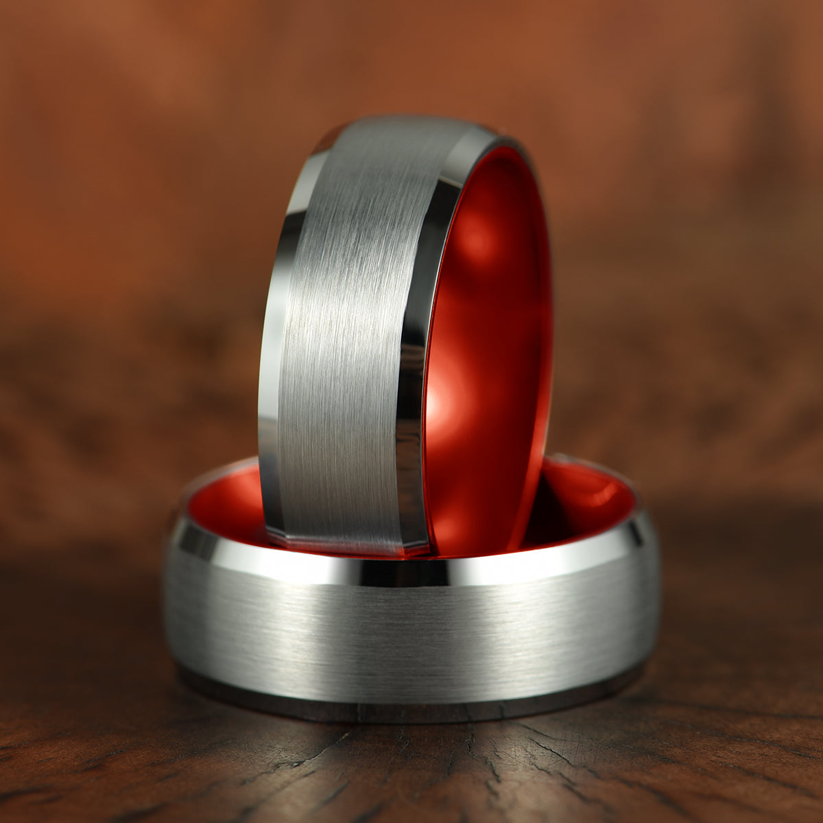 Pristine Passion Red Interior Silver Tungsten Wedding Band 8MM - PRISTINE RINGS