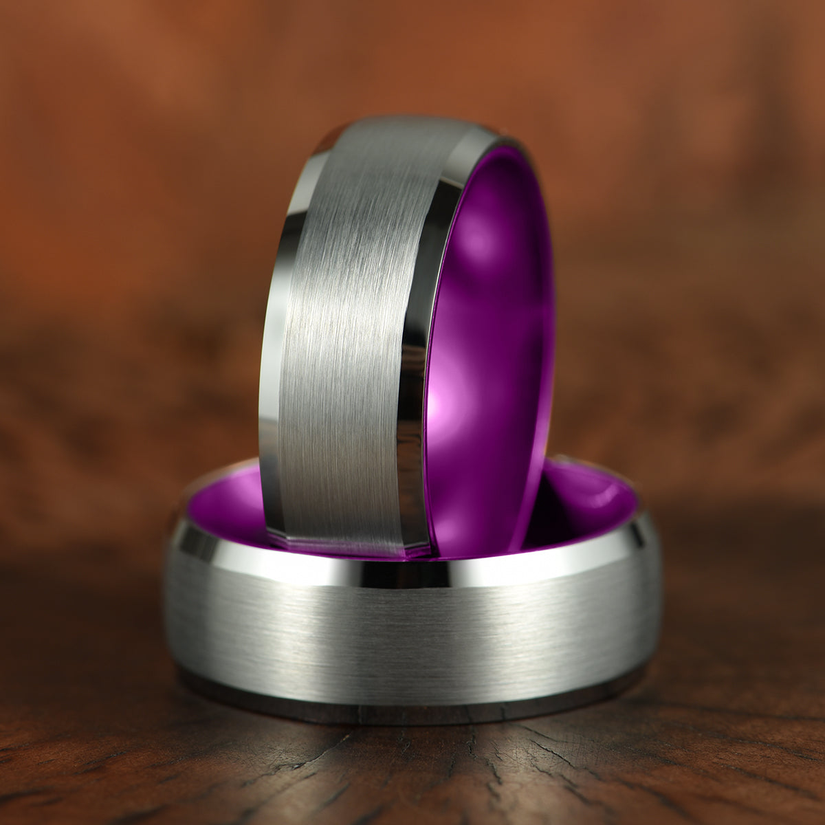 Pristine Passion Purple Interior Silver Tungsten Wedding Band 8MM - PRISTINE RINGS