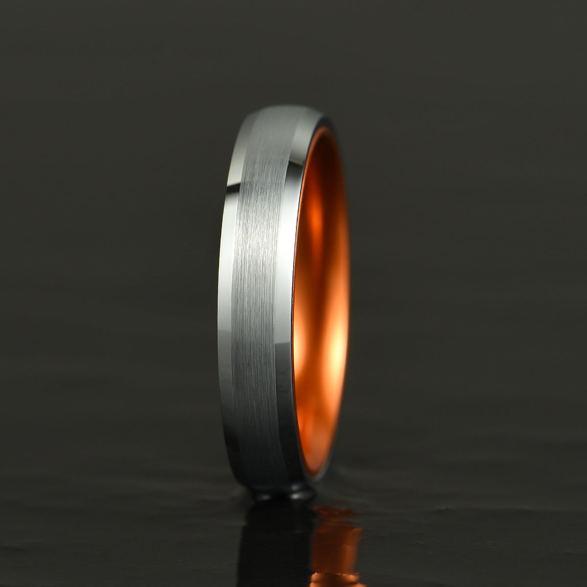 Pristine Passion Orange Interior Silver Tungsten Wedding Band 4MM