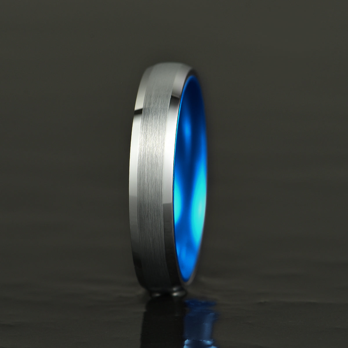 Pristine Passion Blue Interior Silver Tungsten Wedding Band 4MM