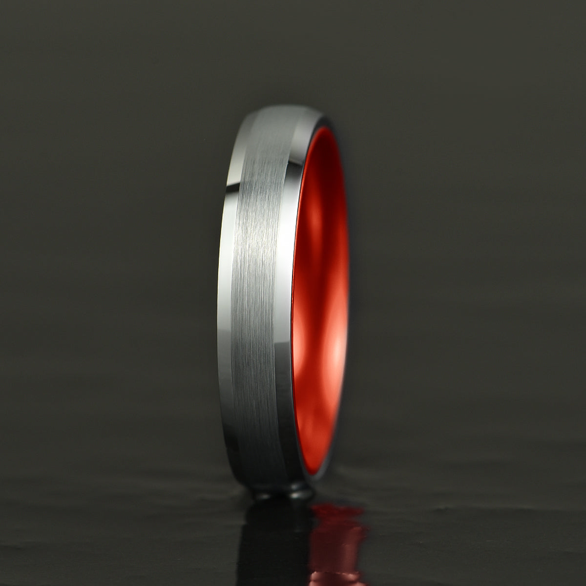 Pristine Passion Red Interior Silver Tungsten Wedding Band 4MM