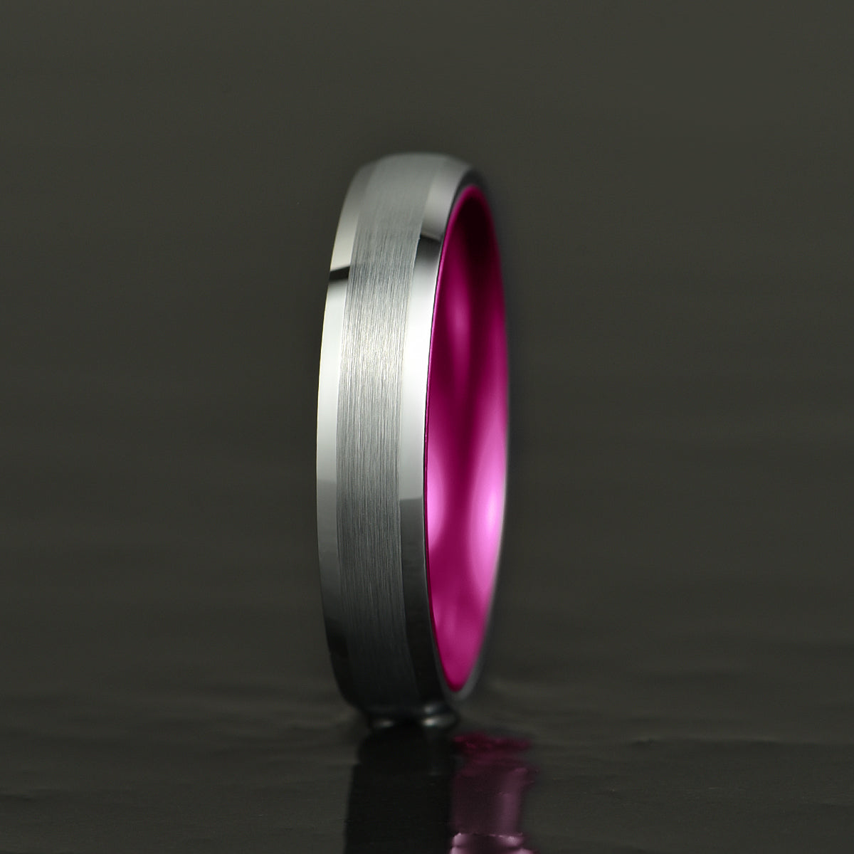 Pristine Passion Fuchsia Interior Silver Tungsten Wedding Band 4MM