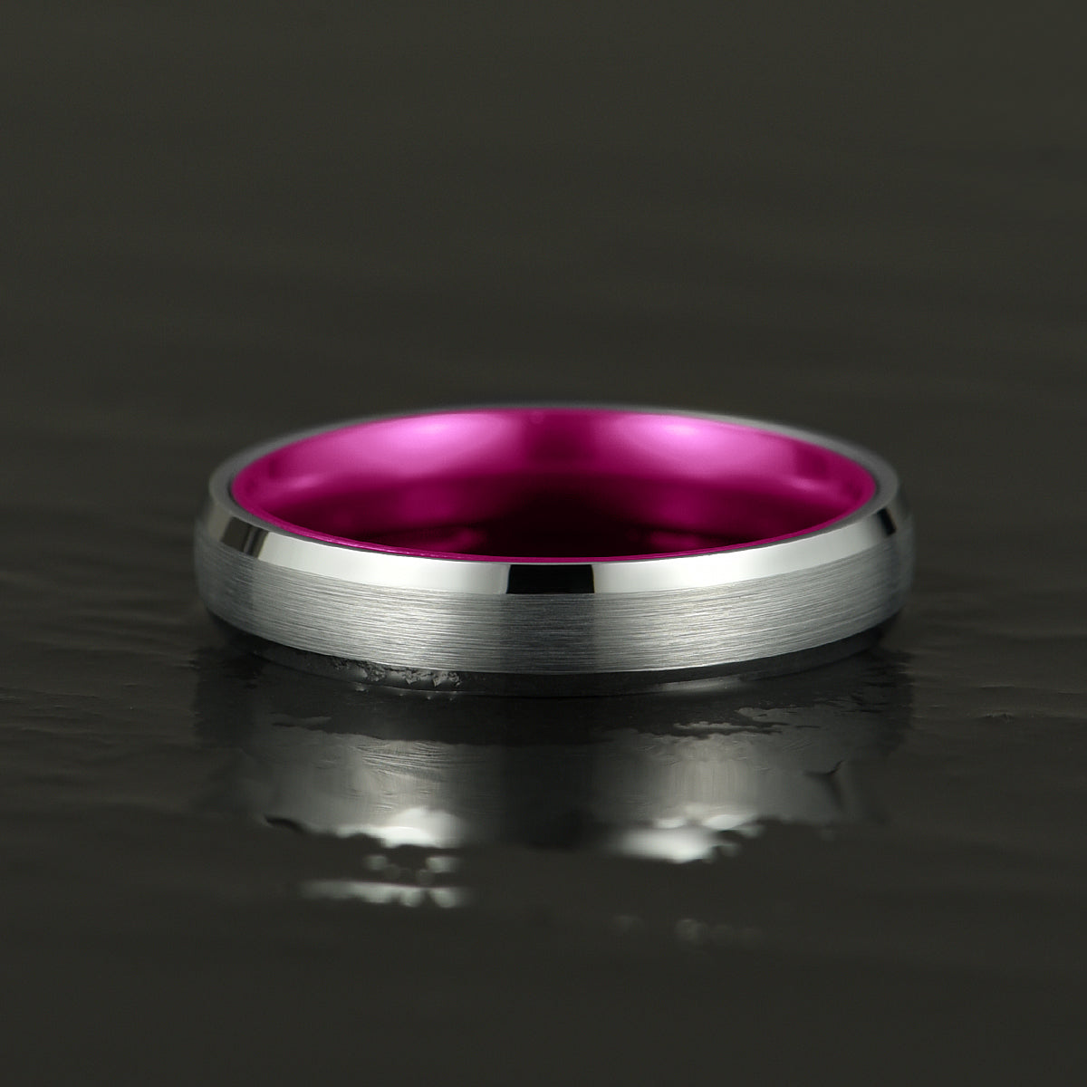 Pristine Passion Fuchsia Interior Silver Tungsten Wedding Band 4MM