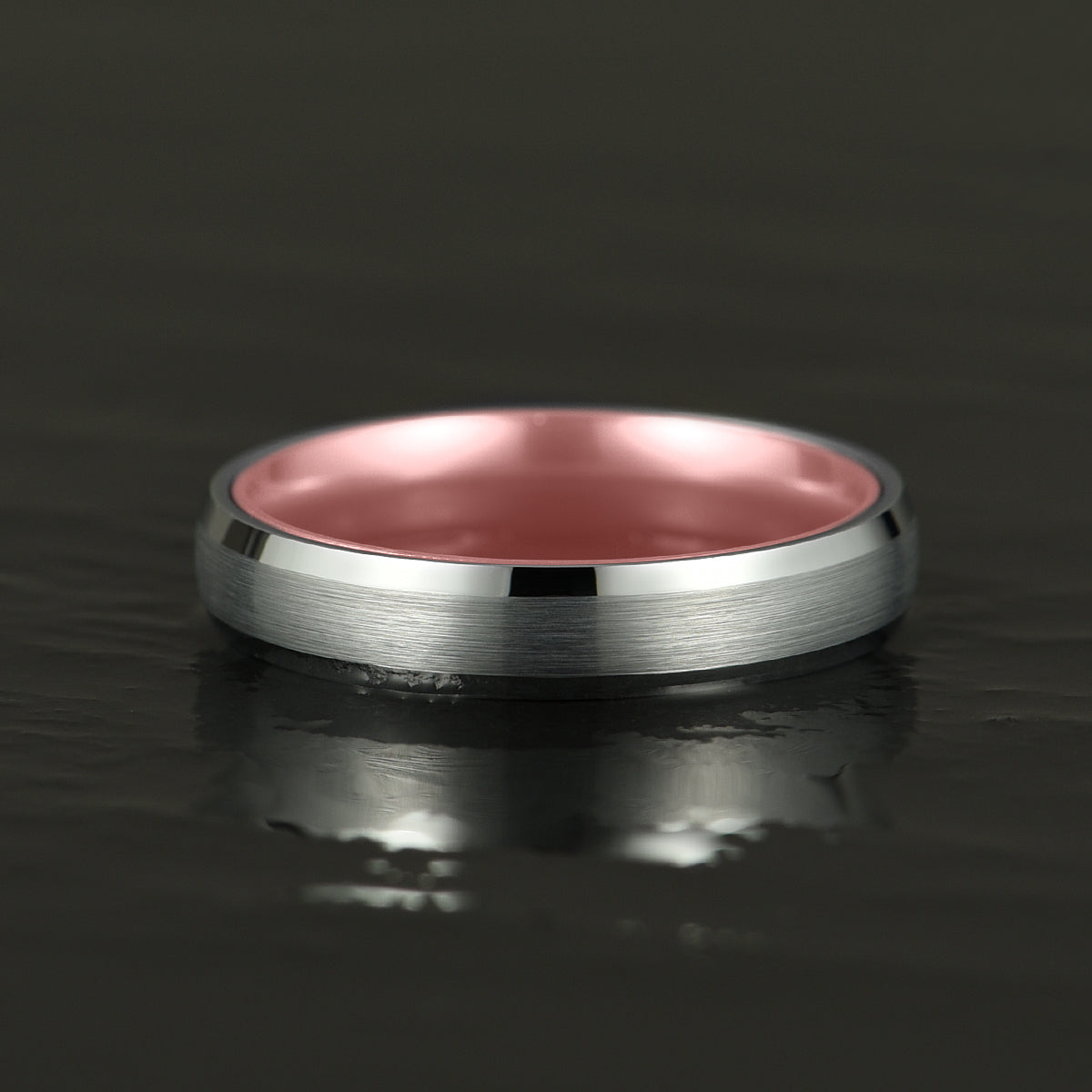 Pristine Passion Rose Interior Silver Tungsten Wedding Band 4MM - PRISTINE RINGS