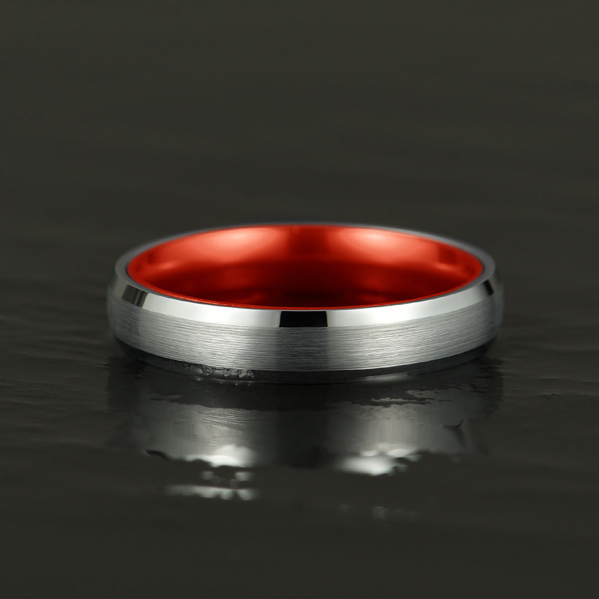 Pristine Passion Red Interior Silver Tungsten Wedding Band 4MM