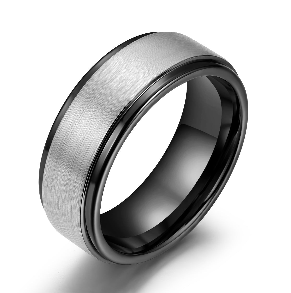 Black Tungsten Grey Tungsten Inlay Men's Wedding Band - PRISTINE RINGS
