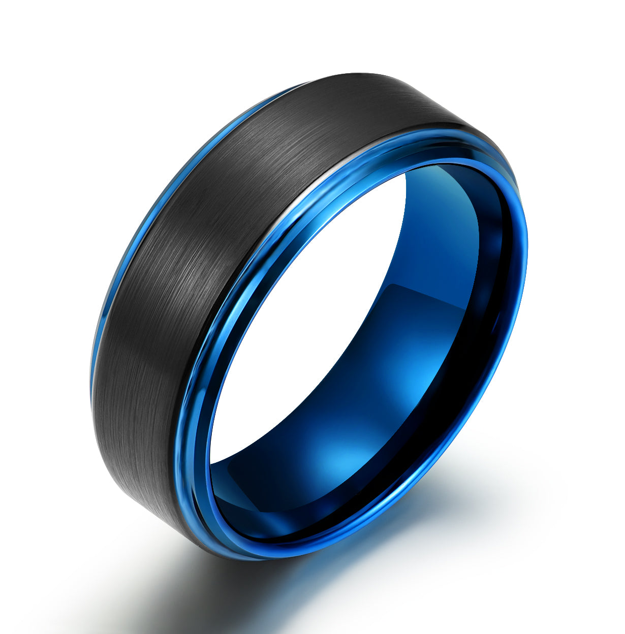 Black Tungsten Blue Colored Ring Passion Collection Men's Wedding Band 8MM - PRISTINE RINGS