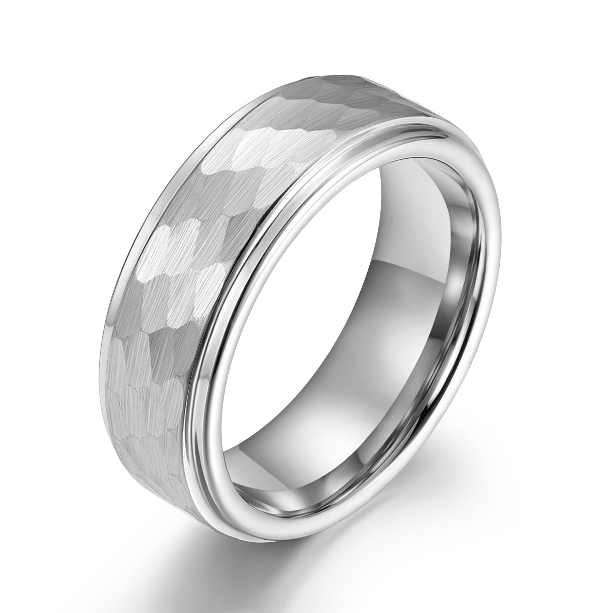 Hammered White Tungsten Men's Wedding Band 8MM - PRISTINE RINGS