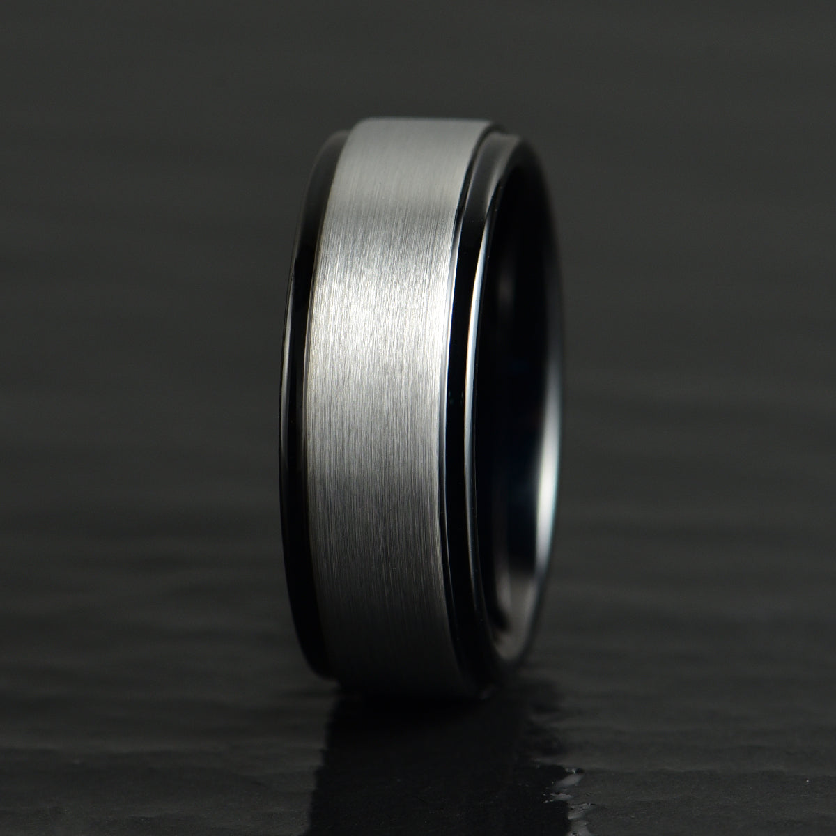 Black Tungsten Grey Tungsten Inlay Men's Wedding Band - PRISTINE RINGS