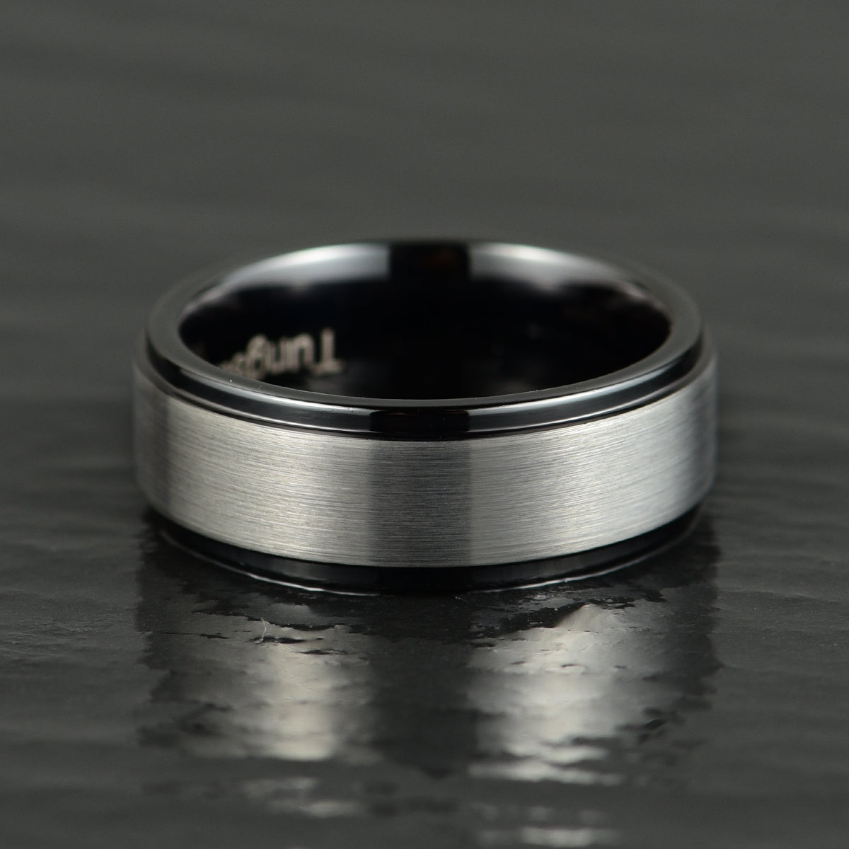 Black Tungsten Grey Tungsten Inlay Men's Wedding Band - PRISTINE RINGS