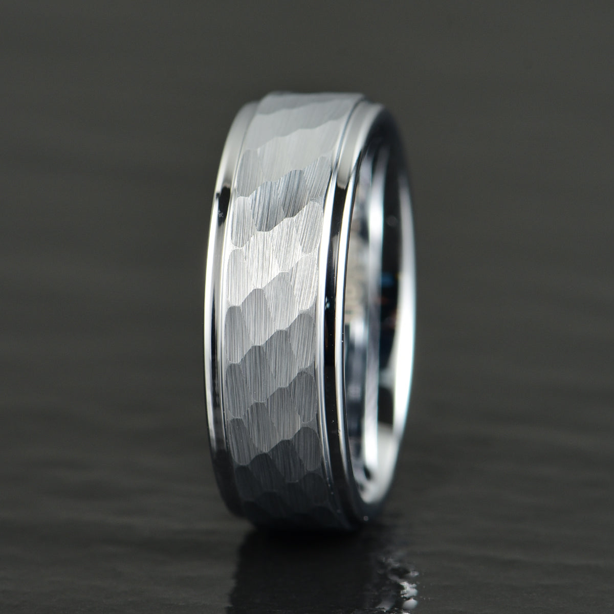 Hammered White Tungsten Men's Wedding Band 8MM - PRISTINE RINGS